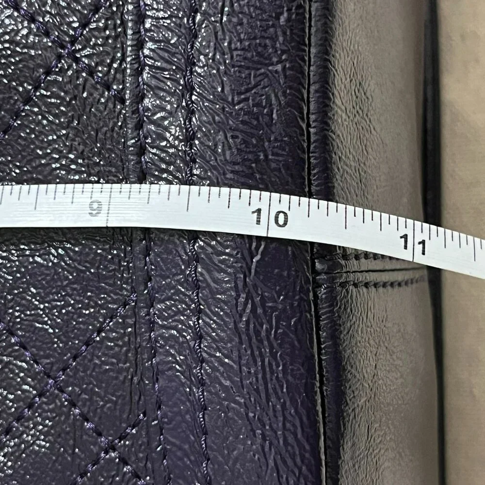 Elliott Lucca Glossy Eggplant Purple Leather‎ Textured Quilted Satchel Purse